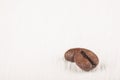 Macro image of coffee beans on wyite wooden surface closeup Royalty Free Stock Photo