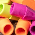 Macro image of colorful pencil erasers