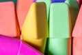 Macro image of colorful pencil erasers