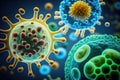 Macro image of different pathogens : Virus, bacteria, microbes - AI Generated