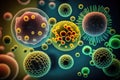 Macro image of different pathogens : Virus, bacteria, microbes - AI Generated