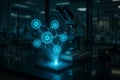 AI-Assisted Microscope Projecting 3D Holographic Cell Networks â Macro Futuristic Life Sciences Lab Royalty Free Stock Photo