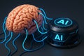 3D Render of Brain Connected to AI Neural Hub â Macro Futuristic Neuroscience Concept Royalty Free Stock Photo