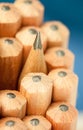 Macro image of graphite tip of a sharp ordinary wooden pencil as drawing and drafting tool, standing among other pencils Royalty Free Stock Photo