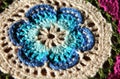 Macro image of handmade knitted flower