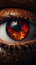 Macro Image Of Human Eye With Fire Flames . Mixed Media