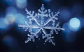 Macro image of the magical universe of a snowflake.