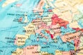 Macro image of a Map of Europe Royalty Free Stock Photo