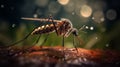 macro image of a mosquito from the side on a red surface with beautiful bokeh Royalty Free Stock Photo