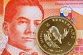 Twenty Filipino peso bank note with a Krugerrand coin