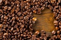 Macro image of roasted coffee beans at brown Royalty Free Stock Photo