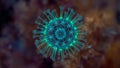 Macro image of a surreal bioluminescent pollen grain, glowing blue and green lights Royalty Free Stock Photo