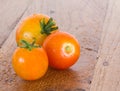 Macro image of three home grown tomatoes Royalty Free Stock Photo