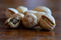 Macro image of three pistachio nuts