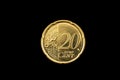 A twenty euro cent coin on black Royalty Free Stock Photo