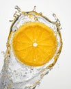 High-Speed Macro of Lemon Slice With Frozen Water Splash and Crystal Liquid Detail Royalty Free Stock Photo