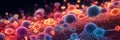 macro image of viruses and bacteria in tissues, colorful vivid background microbiological microlife, macro bokeh depth of field Royalty Free Stock Photo