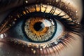 Macro image of woman eye with bright golden iris. Generative AI