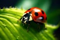 Ladybug on leaf close up photo