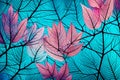 Macro leaves background texture blue, turquoise, pink color