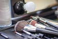 Black make-up brushes with leather