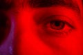 Macro on man eye expressing serious and expressionless expression Royalty Free Stock Photo