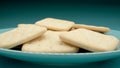 MACRO: Many cookies on a blue dish