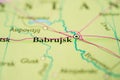 Macro map image focused on Babrujsk Belarus.. Royalty Free Stock Photo