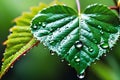 Macro Marvel: Precarious Raindrop Suspended on the Edge of a Vibrant Green Leaf Royalty Free Stock Photo