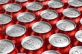 Macro of metal cans with refreshing drinks