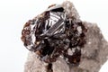 Macro of mineral Sphalerite stone on microcline on white background Royalty Free Stock Photo