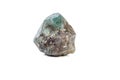 Macro mineral stone alexandrite bluish - green with fluorescent light on a white background