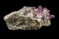 Macro mineral stone Amethyst crystals in rock on a black background Royalty Free Stock Photo
