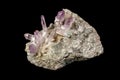Macro mineral stone Amethyst crystals in rock on a black background Royalty Free Stock Photo