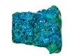 Macro of a mineral stone Chrysocolla Malachite on a white background