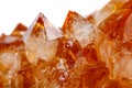 Macro mineral stone Citrine in rock in crystals on a white backg