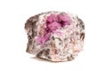 Macro mineral stone Cobalt Calcite rock on white background