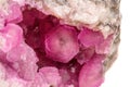 Macro mineral stone Cobalt Calcite rock on white background