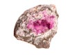 Macro mineral stone Cobalt Calcite rock on white background