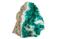 Macro mineral stone Dioptase silicate copper on a white background Royalty Free Stock Photo