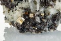 Macro mineral stone Quartz Galena Pyrite on a white background Royalty Free Stock Photo