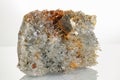 Macro mineral stone Quartz Pyrite on a white background