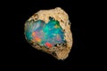 Macro mineral stone rare and beautiful opals on a black background Royalty Free Stock Photo