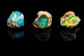 Macro mineral stone rare and beautiful opals on a black background Royalty Free Stock Photo