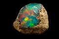 Macro mineral stone rare and beautiful opals on a black background Royalty Free Stock Photo