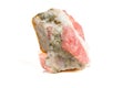 Macro of the mineral stone Rhodochrosite on a white background close up
