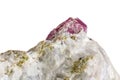 Macro mineral stone Ruby in rock on white background Royalty Free Stock Photo