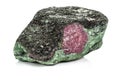 Macro of mineral stone ruby in rock on white background Royalty Free Stock Photo