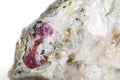 Macro mineral stone Ruby in rock on white background Royalty Free Stock Photo