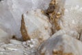 Macro mineral stone Snow quartz with calcite on a black background Royalty Free Stock Photo